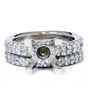 Pompeii3 1 1/2ct Pave Diamond Engagement Wedding Ring Set 14K White Gold - 1 of 4