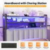 Karl Home Twin Full Queen King Size Headboard, Adjustable Upholstered Headboard with 3 Tier Shelves and Pegboard with Charging Stations and LED Lights - 2 of 4