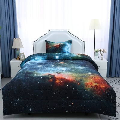 2 Pcs Polyester Twin Galaxies All-season Reversible Bedding Sets Galaxies Blue - PiccoCasa