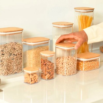 OU Airtight Food Storage Container 8.4cup, Clear Plastic Food Storage Container with Leak Proof Bamboo Lid, Stackable Kitchen Pantry Organizer — фото 4