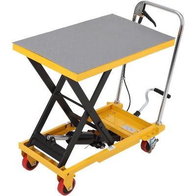 Hydraulic Lift Table Cart, 500 LBS Capacity, Manual Single Scissor Lift Table, 28.5" Max Height, Adjustable Mobile Elevating Cart