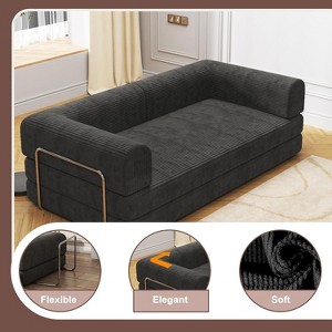 Convertible Corduroy Sleeper Sofa Bed,Folding Mattress Couch with Fixed-Shape Frame, 3 Seater Fold Out King Size Futon, Floor Couch for Living Room - 1 of 4