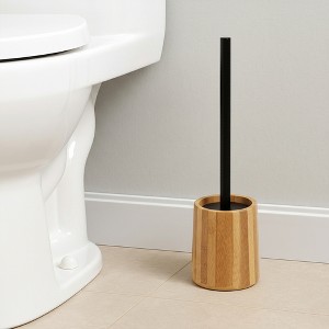 Evideco French Home Goods Natural Bamboo Toilet Brush and Holder Set - Durable Wooden Bathroom Ensemble - 1 of 4