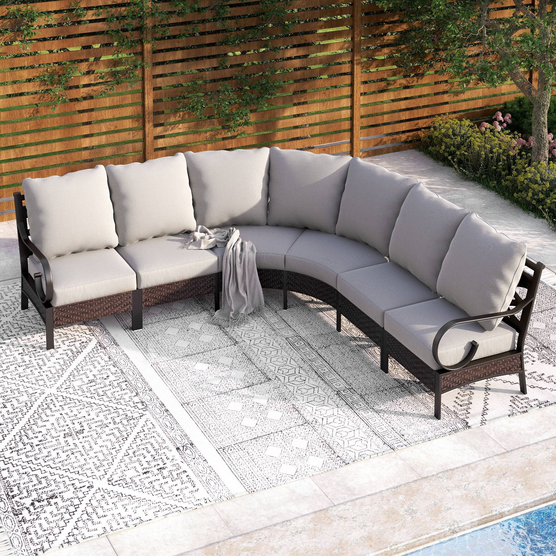 Captiva Designs 6-Seat Half-Moon Curved Outdoor Patio Sectional Sofa Conversation Set