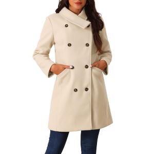 Seta T Women's Double Breasted Long Sleeve Collar Neck Pea Coat - 1 of 4