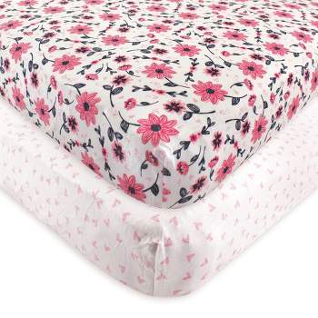Hudson Baby Infant Girl Cotton Fitted Crib Sheet, Botanical, One Size