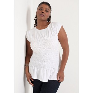 June + Vie by Roaman's Women's Plus Size Smocked Peplum Top - 1 of 4