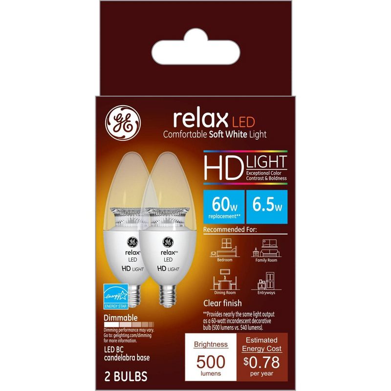 GE 2pk 5.5W 60W Equivalent Relax LED Light Bulbs Soft White, 1 of 6