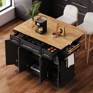 Whisen 54 inch Large Kitchen Island with Rubber Wood Drop Leaf, Embossed Texture Rolling Kitchen Cart - 1 of 4