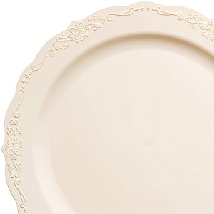 Smarty Had A Party 10" Ivory Vintage Round Disposable Plastic Dinner Plates (120 Plates) - 1 of 4