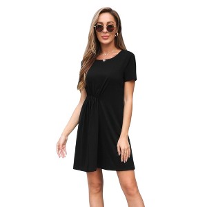 Slickblue Women Casual Ruched Tie Mini Dress Round Neck, Ruffle Hem Summer  Everyday Vacation Outfit, Black, L : Target