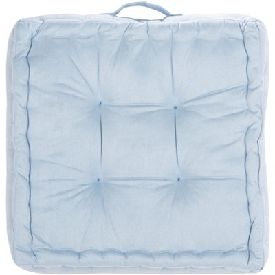 Light Blue Velvet Tufted Square Floor Pillow with Handle