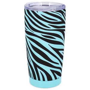 Elanze Designs 20 oz Stainless Steel On the Go Insulated Travel Tumbler With Push Top Lid, Black Zebra Print Sky Blue - 1 of 4