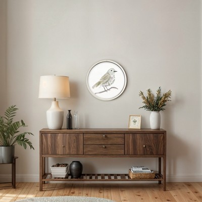 Neutral Sage Bird I 20 x 20 Round White Framed Print