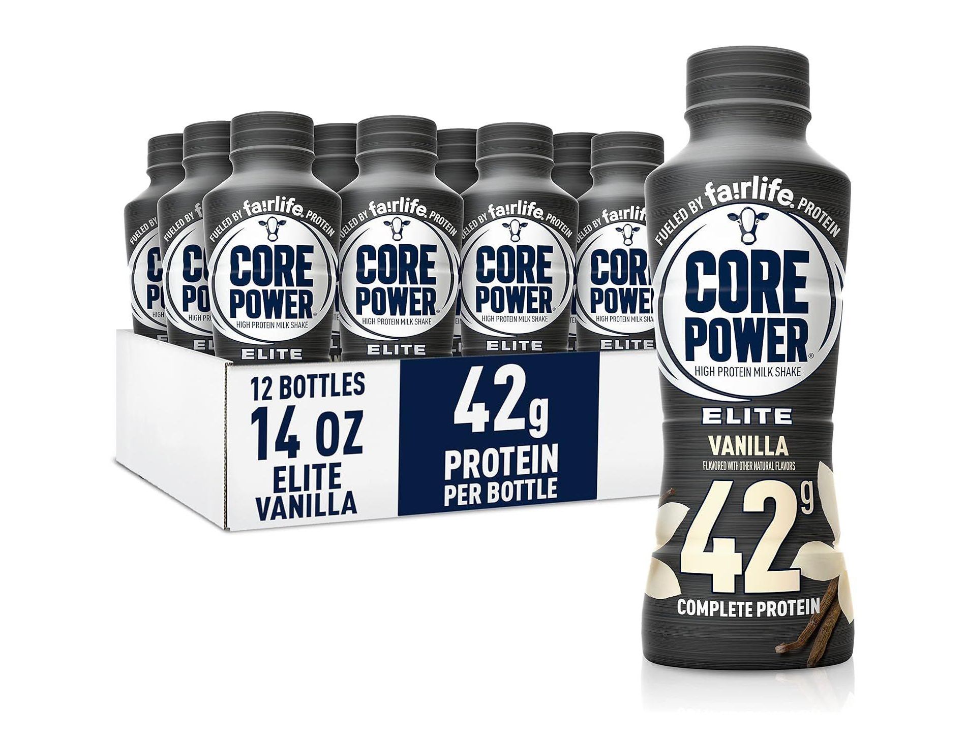Core Power Elite Protein Shake – 42g Complete Protein 12 Pack, Vanilla Flavor, Ready-to-Drink Recovery Shake with Real Milk,14oz Bottle