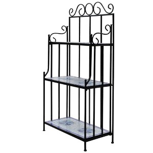 vidaXL Plant Stand Blue and white mosaic Iron frame and ceramic tile - 1 of 4