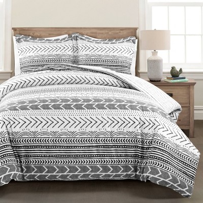 3pc King Hygge Geo Duvet & Sham Set Black/white - Lush Décor: Cotton ...