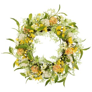 Northlight Lavender, Statice and Allium Floral Spring Wreath - 26" - Yellow - 1 of 4