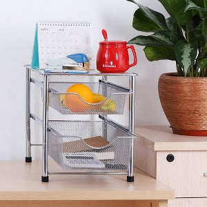 Oumilen 2-Tier Stackable Sliding Drawer Basket Organizer Rack, Silver - 1 of 1