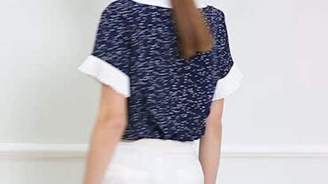 Allegra K Women's Contrast Doll Collar Polka Dots Short Sleeves Blouse, 2 of 8, play video