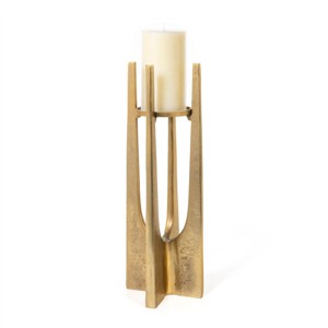HomeRoots 16" Gold Distressed Aluminum Geometric Tabletop Pillar Candle Holder - 1 of 4