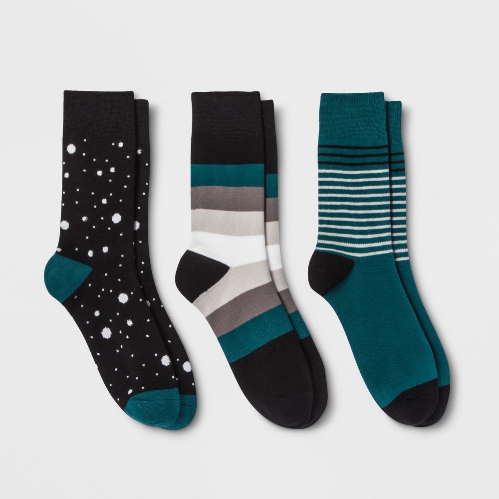 Pair of Thieves Men's Stripe Dot 3pk Casual Socks - Black/Green 8-12, Size: Small, Green Black was $14.99 now $10.49 (30.0% off)