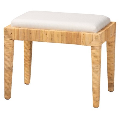 Sofia Natural Brown Rattan and Mahogany Wood Ottoman