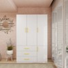 Keloyid White Wood 47.24 in. Armoire with 3 Drawers, 3 Shelves and Hanging Rods - 4 of 4
