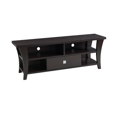 Vynxaria Modern TV Stand Cabinet - Curved Legs, 1 Drawer on Metal Glides, Divided Shelf, and 2 Cubbies