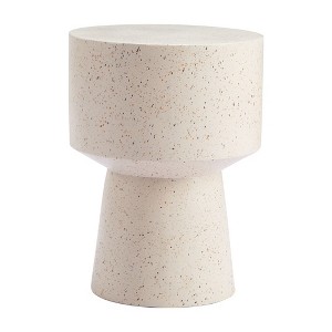 HomeRoots 18" Beige Faux Stone Round Pedestal End Table - 1 of 4