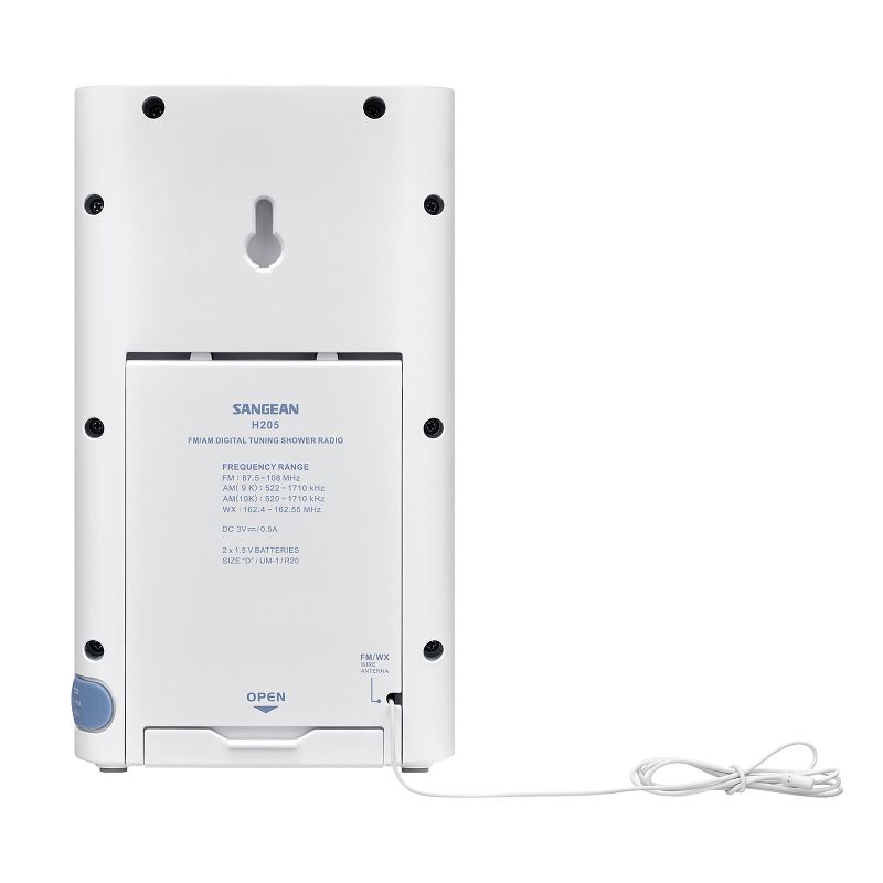 Sangean® H205 Portable 3-Band AM/FM/Weather-Alert Waterproof Shower Clock Radio, 3 of 11