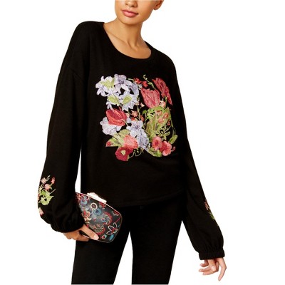 I.N.C International Concepts Womens Embroidered Knit Sweater, Black, Small