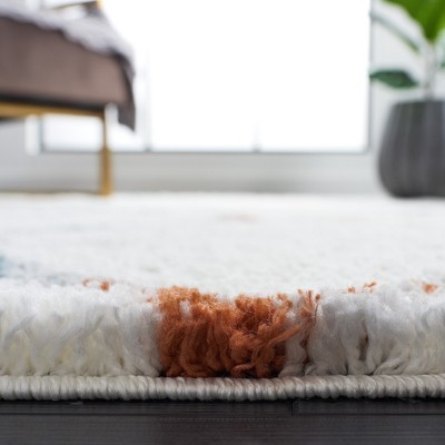Ivory and Multi Synthetic Square Shag Area Rug, 7'x7'