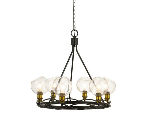 Soria Metal Chandelier With Bulbbed Round Glass Shade Gray 10"x10" - Cal Lighting