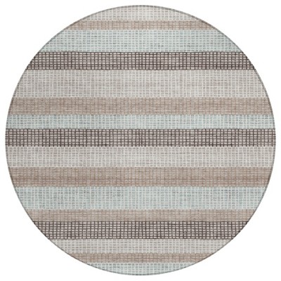 Taupe And Ivory Striped Washable Indoor Outdoor Area Rug