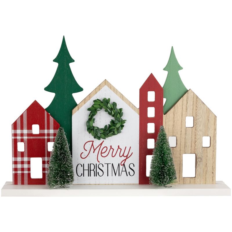Northlight Christmas House with Trees Wooden Tabletop Decoration - 15", 1 of 7