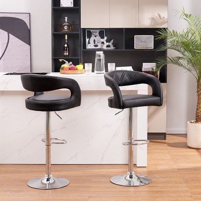 VECELO Bar Stools Swivel Adjustable Modern Pu Leather Barstools Set of 2, Counter Bar Stools with Back and Arms, for Bar or Kitchen