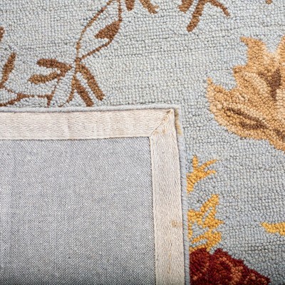 Blue Floral Hand-Knotted Wool Area Rug, 3' x 5'