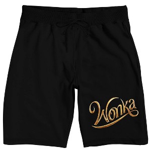 Willy Wonka & the Chocolate Factory (2023) Movie Logo Men's Black Graphic Sleep Shorts - 1 of 4