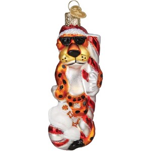 Old World Christmas Glass Blown Holiday Ornament, Chester Cheetah On Candy Cane - 1 of 4