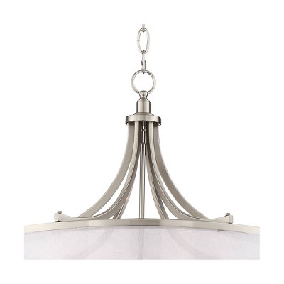 Brushed Nickel 26" Drum Pendant Chandelier with White Organza Shade