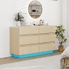 Okak Fluted Storage Cabinet Dresser with LED,Wood Clothes Organizer,Double Chest of 6 Drawers for Bedroom/Hallway/Living Room,Easy Assembly - 2 of 4