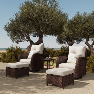 LayinSun Outdoor Patio Furniture Set, Brown Rattan Wicker Sectional Swivel Rocker Chairs Sets - 1 of 4