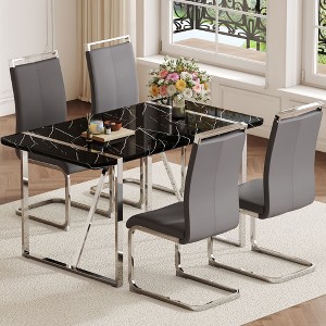 NicBex 5 PCS/7 PCS MDF Dining Table Set,4/6 PU Chairs with C-Tube Metal Legs for Dining Meeting Room - 1 of 4