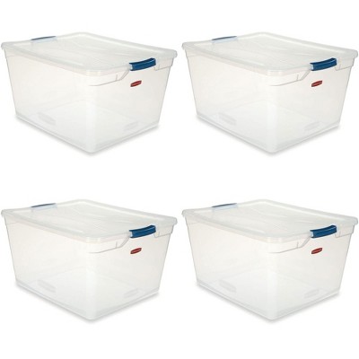 Rubbermaid Cleverstore Home/Office Organization 71 Quart Latching Clear Plastic Storage Tote Container Box Bin w/ Lid for Garage or Basement, (4 Pack)