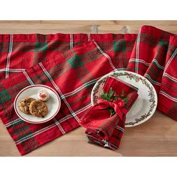 tag Sleigh Ride Holiday Tartan Plaid Red and Green Cotton Table Runner, 72.0 in.