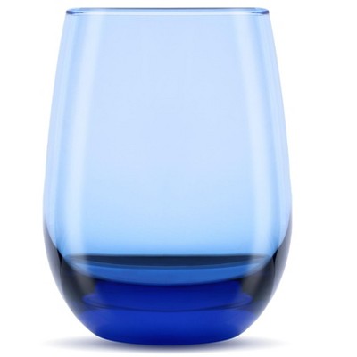 Classic Blue Stemless Wine Glass Set, Genuine Colored Glass, 6-Piece