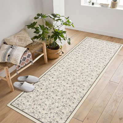 Boho Floral Washable Low-Pile Area Rug, Non-Slip for Living Room, Nursery, Bedroom & Playroom