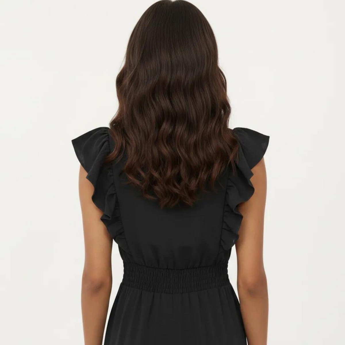 Женские платья Anna-Kaci Women's Tiered Midi Dress with Ruffle Sleeves and Smocked Waist - Small, Black — фото 6