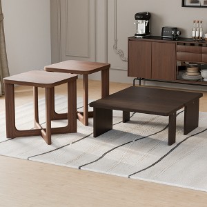 Wooakway 4-Piece Wooden Coffee Table Sets Modern 3 Splicing Design Coffee Tables with End Table Living Room Table Set Black/Natural Wood/Walnut - 1 of 4